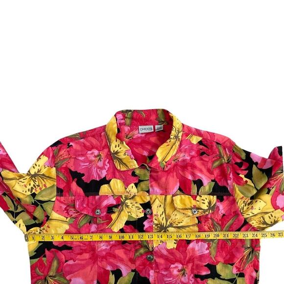 Chico’s Floral Print Jacket Button Front Linen Cotton Blend Pink Floral Sz 3 - Picture 7 of 9